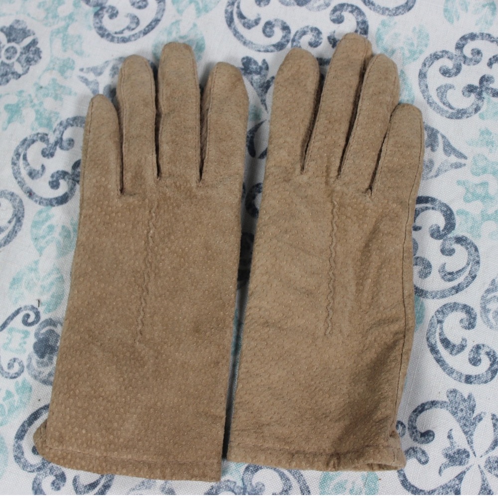Fownes Womens Tan Suede Gloves Med Acrylic Lined Camel Vintage Style WPL 9522